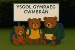 Three bears ready to go back to school.