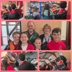 Disgyblion yn ymweld gyda'r banc bwyd.